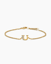 Petite Pavé Initial Chain Bracelet in 18K Yellow Gold with Diamond U